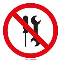 Pictogram geen onderhoud door gebruikers volgens ISO 7010