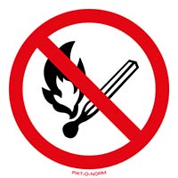 Pictogram roken en open vuur verboden volgens ISO 7010