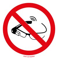 Pictogram smart glasses verboden volgens ISO 7010
