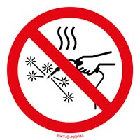 Pictogram verhitte werkzaamheden verboden volgens ISO 7010