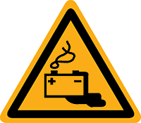 Pictogram waarschuwing accu's opladen volgens ISO 7010