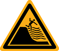 Pictogram waarschuwing aflopend strand volgens ISO 7010