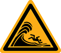 Pictogram waarschuwing hoge golven volgens ISO 7010