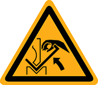 Pictogram waarschuwing knelgevaar voor handen volgens ISO 7010