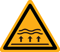 Pictogram waarschuwing voor een overstromingsgebied volgens ISO 7010