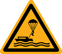 Pictogram waarschuwing parasailing volgens ISO 7010