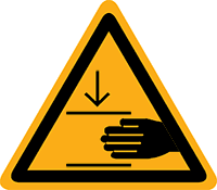 Pictogram waarschuwing pletgevaar voor handen volgens ISO 7010