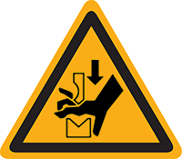 Pictogram waarschuwing klemgevaar voor handen volgens ISO 7010