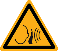 Pictogram waarschuwing plotseling hard geluid volgens ISO 7010
