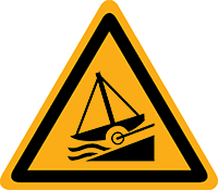Pictogram waarschuwing scheepshelling volgens ISO 7010