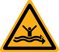 Pictogram waarschuwing sterke onderstroming volgens ISO 7010