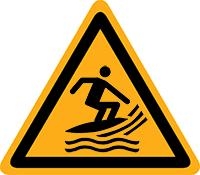Pictogram waarschuwing surf gebied volgens ISO 7010