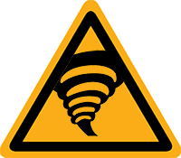 Pictogram waarschuwing voor tornado's volgens ISO 7010