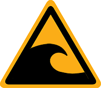 Pictogram waarschuwing tsunami gebied volgens ISO 7010