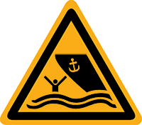 Pictogram waarschuwing vaargebied volgens ISO 7010