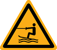 Pictogram waarschuwing voortgetrokken wateractiviteiten volgens ISO 7010